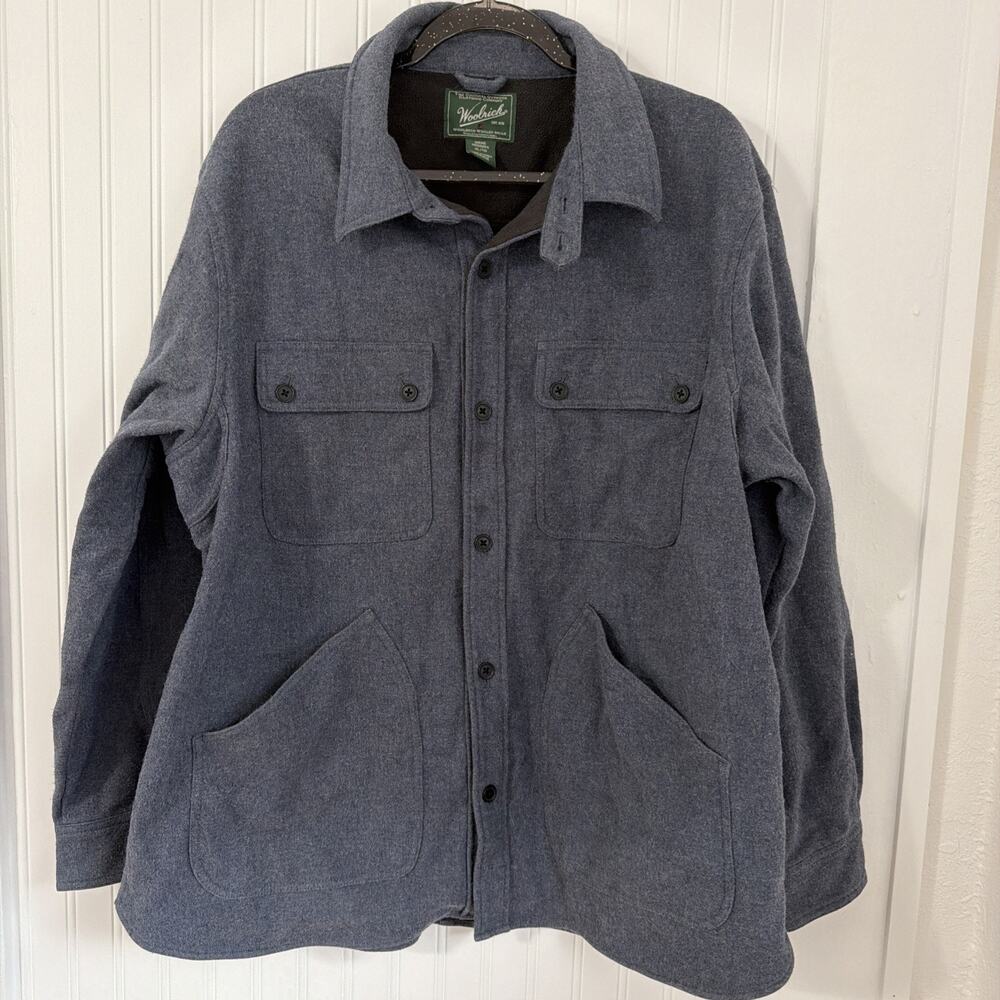 Woolrich Button Up Shirt Jacket Men’s XL Light Coat Blue Fleece Lined